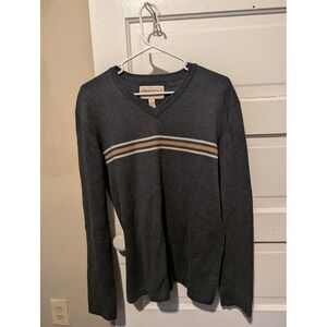 Aeropostale Mens V-Neck Sweater Gray Striped Long Sleeve Cotton Blend Large